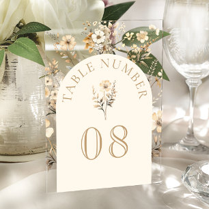 Autumn Wildflower Wedding Acrylic Table Number