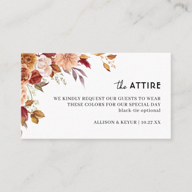 Autumn Wildflower Wedding Attire Dress Code Enclosure Card (Front)