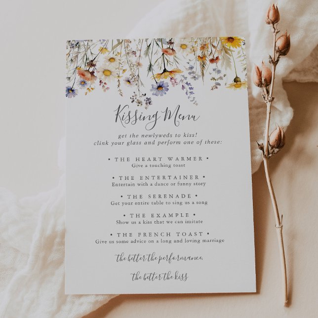 Autumn Wildflower Wedding Kissing Menu Game Card (Creator Uploaded)