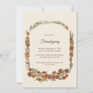 Autumn Wildflower Wreath Friendsgiving Invitation