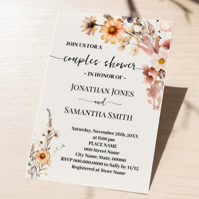 Autumn Wildflowers Boho Couples Wedding Shower Invitation (Creator Uploaded)
