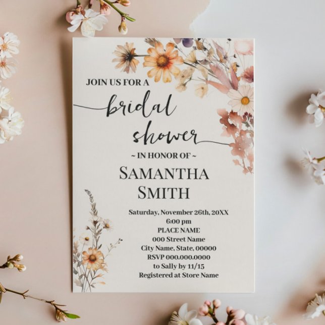 Autumn Wildflowers Bridal Shower Boho Wedding Invitation (Creator Uploaded)