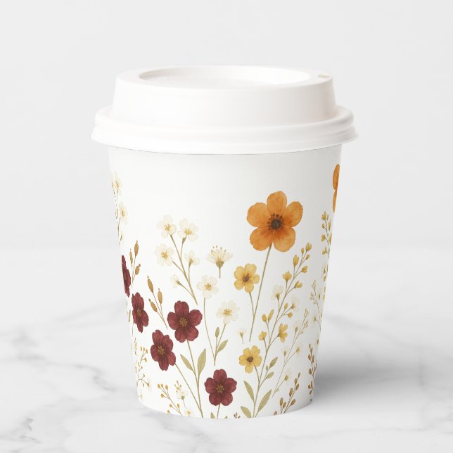 Autumn Wildflowers Elegant Thanksgiving Paper Cups (Front)