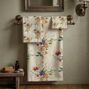 Autumn wildflowers pattern bath towel set