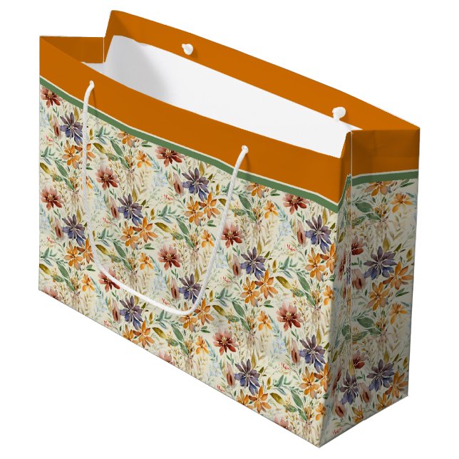 Autumn wildflowers pattern large gift bag (Front Angled)