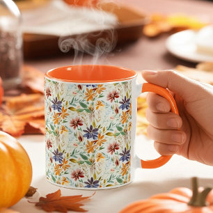 Autumn wildflowers pattern mug