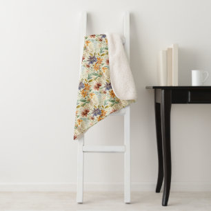 Autumn wildflowers pattern sherpa blanket