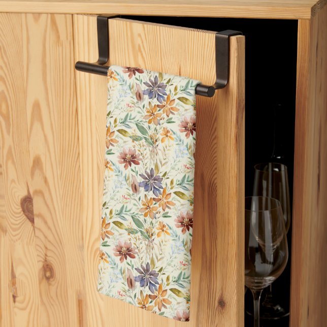 Autumn wildflowers pattern tea towel (Thirds Fold)