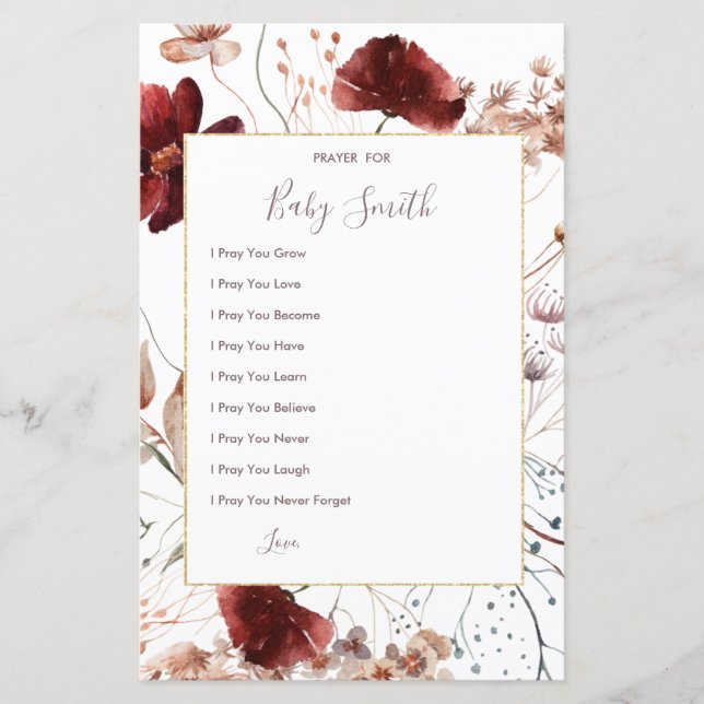 Autumn Wildflowers Prayers for Baby Sign (Front)