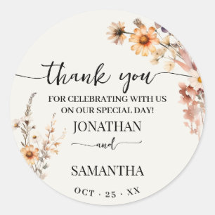Autumn Wildflowers Thank you Wedding Favour Classic Round Sticker