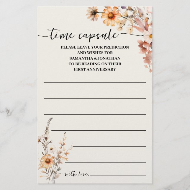 Autumn Wildflowers Time Capsule Advice Game Card (Front)