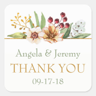 Autumn Wildflowers Watercolor Wedding Sage Square Sticker