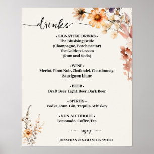 Autumn Wildflowers Wedding Drinks Menu Sign