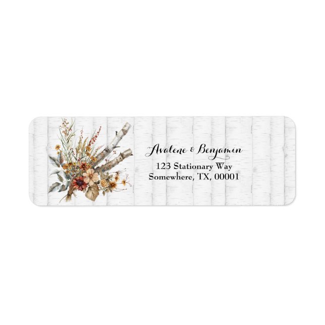Autumn Wildflowers White Birch Tree Wedding  Return Address Label (Front)