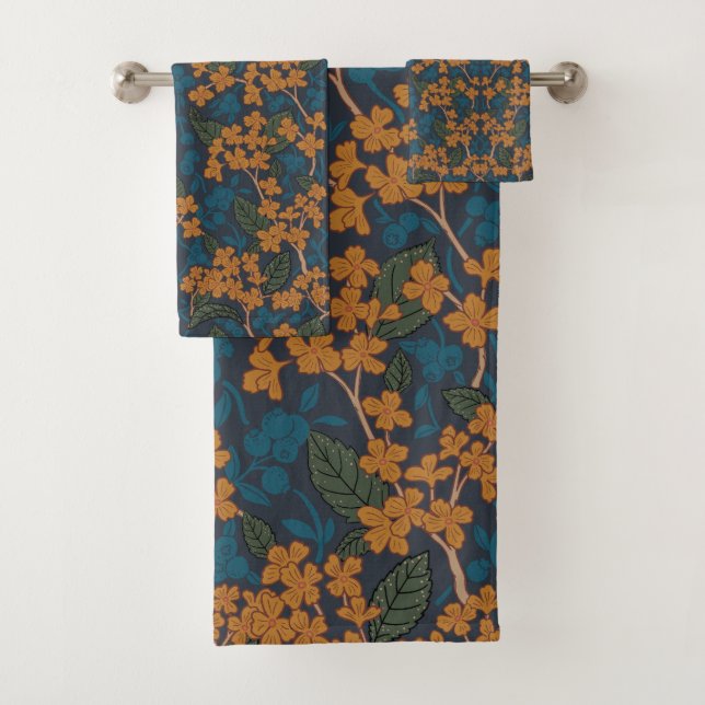 Autumn William Morris Style Pattern Bath Towel Set (Insitu)