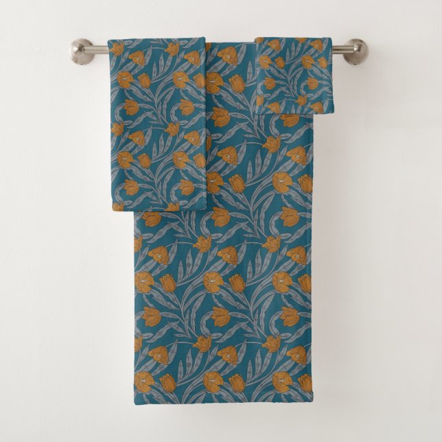 Autumn William Morris Style Pattern Bath Towel Set (Insitu)