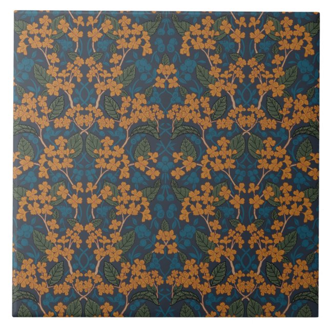 Autumn William Morris Style Pattern Ceramic Tile (Front)