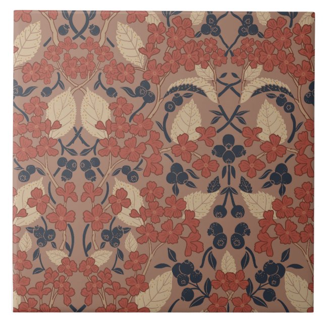 Autumn William Morris Style Pattern Ceramic Tile (Front)