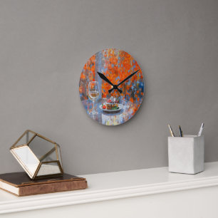 Autumn Window with Wine and Dessert Round Clock