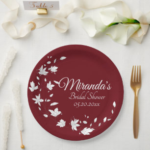 Autumn Wine & White Floral Bridal Shower  Paper Plate