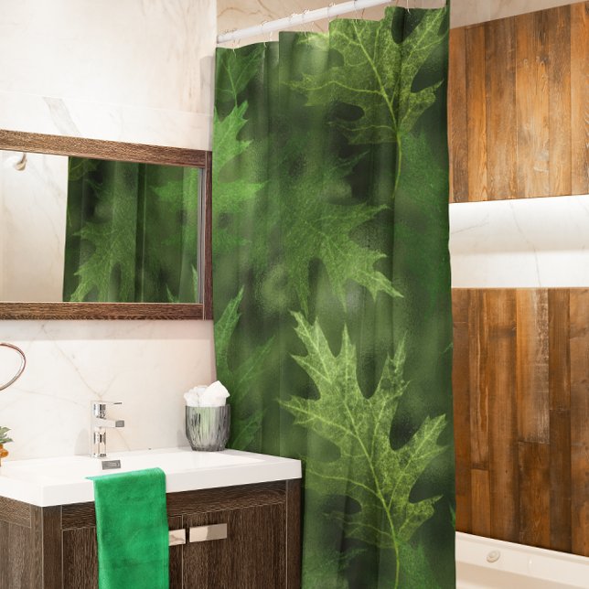 Autumn Winter Fall Leaves Green Shimmer Leaf Shower Curtain (Creator Uploaded)