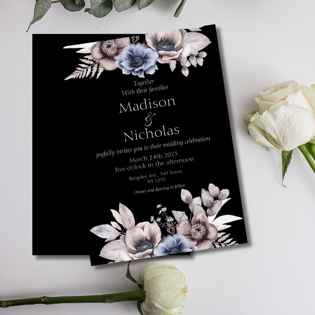 Autumn Winter Floral Dark Wedding invitation (Autumn Winter Floral Dark Wedding Invite)