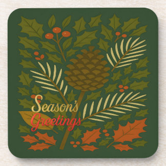 Autumn & Winter Mid Century Season's Greetings Coaster