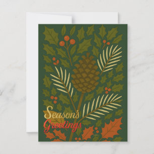 Autumn & Winter Mid Century Season's Greetings Postcard