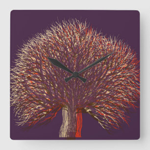 Autumn Winter Tree Square Wall Clock