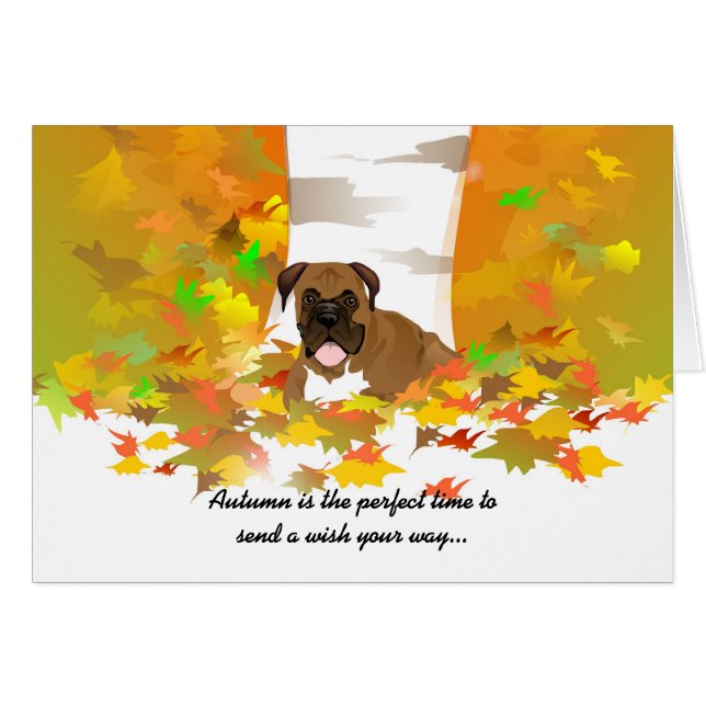 Autumn Wishes Card - Boxer Dog Autumn Leaves (Front Horizontal)