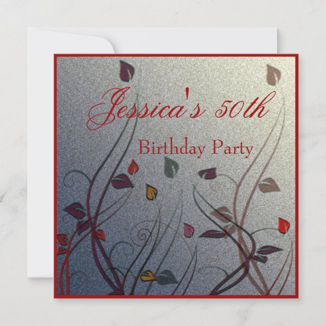 Autumn Wispy Leaf Floral 50th Birthday Invitation (Front)