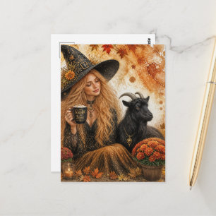 Autumn Witch and Goat Postcard