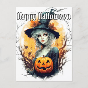 Autumn Witch Happy Halloween Postcard