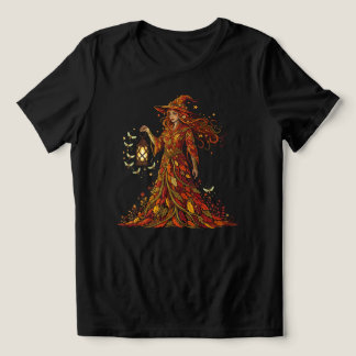 Autumn Witch with Lantern Fall Vibes Tri-Blend Shirt