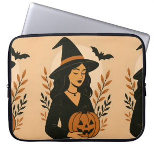 Autumn Witch with Pumpkin Vintage Halloween Laptop Sleeve