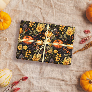 Autumn with sunflowers, pumpkins, and boho Florals Wrapping Paper