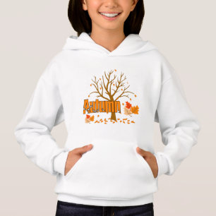 Autumn With Tree & Leaves Girls Hoodie