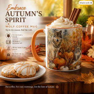 Autumn Wolves Wildlife & Pumpkins Coffee Mug