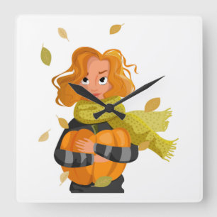 AUTUMN WOMAN SQUARE WALL CLOCK