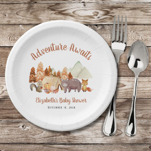 Autumn Woodland Animals Adventure Baby Shower Paper Plate