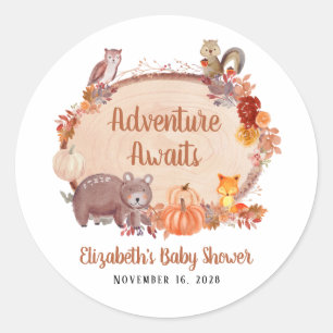 Autumn Woodland Animals Baby Shower Classic Round Sticker
