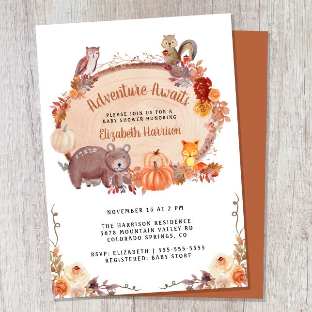 Autumn Woodland Animals Baby Shower Invitation (Embrace the adventure and celebrate the arrival of your little autumn wild one!)