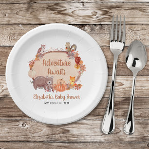 Autumn Woodland Animals Baby Shower Paper Plate