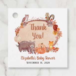 Autumn Woodland Animals Baby Shower Thank You Favour Tags