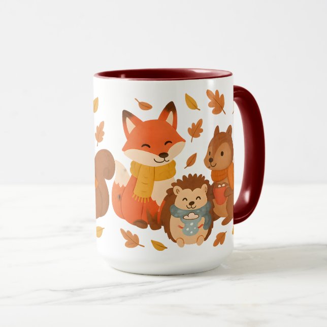 Autumn Woodland Animals Ceramic Mug (Front Right)