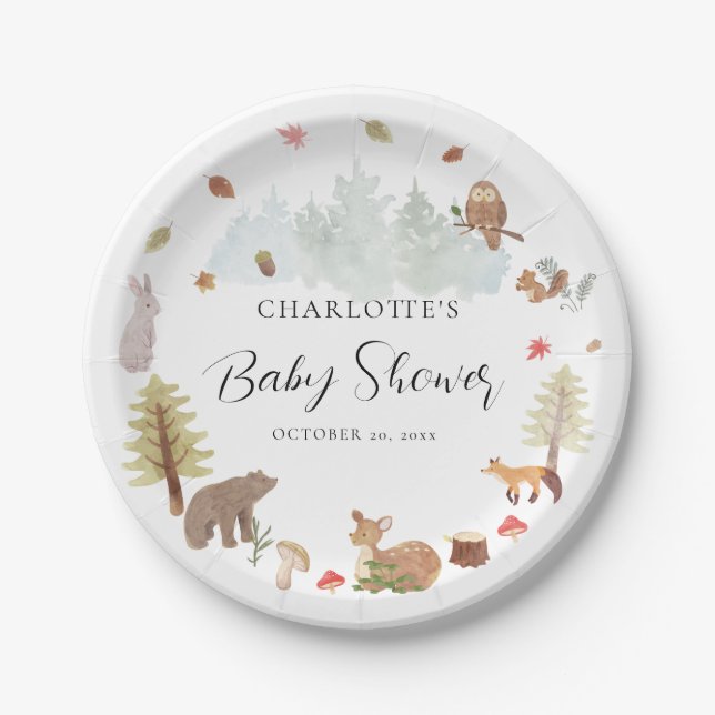 Autumn Woodland Animals Fall Baby Shower Paper Plate (Front)