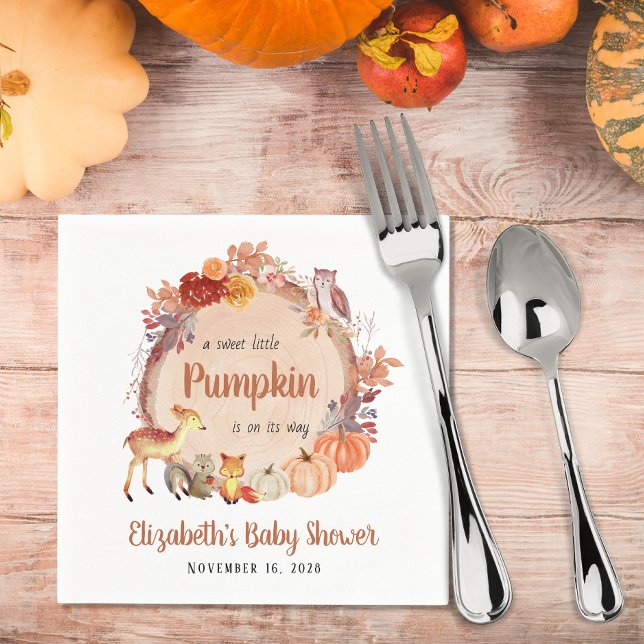 Autumn Woodland Animals Pumpkin Baby Shower Napkin (Creator Uploaded)