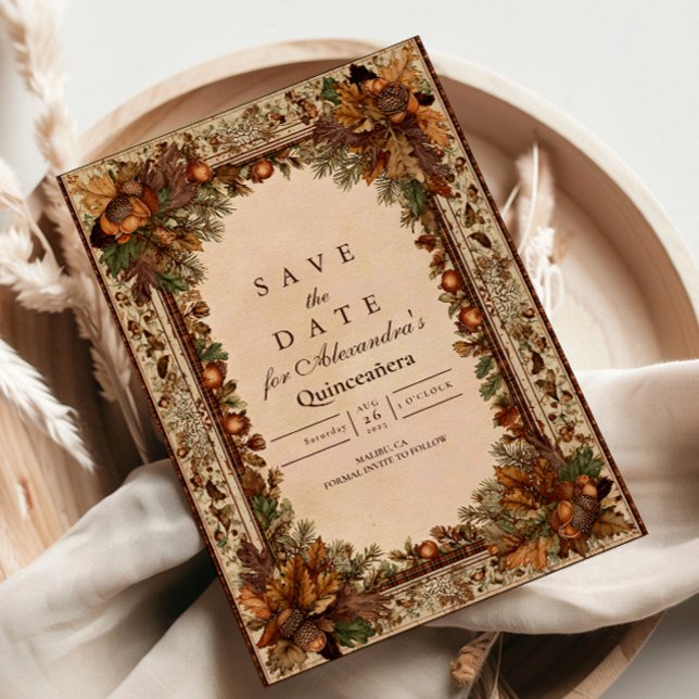 Autumn Woodland Botanical Quinceañera Save The Date (Creator Uploaded)