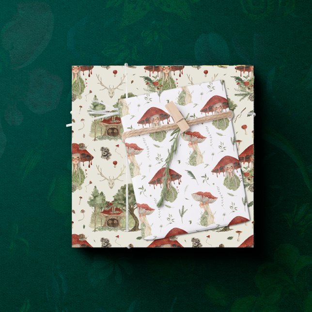 Autumn Woodland Fairy Mushrooms | Three Pack Wrapping Paper Sheet (Creator Uploaded)