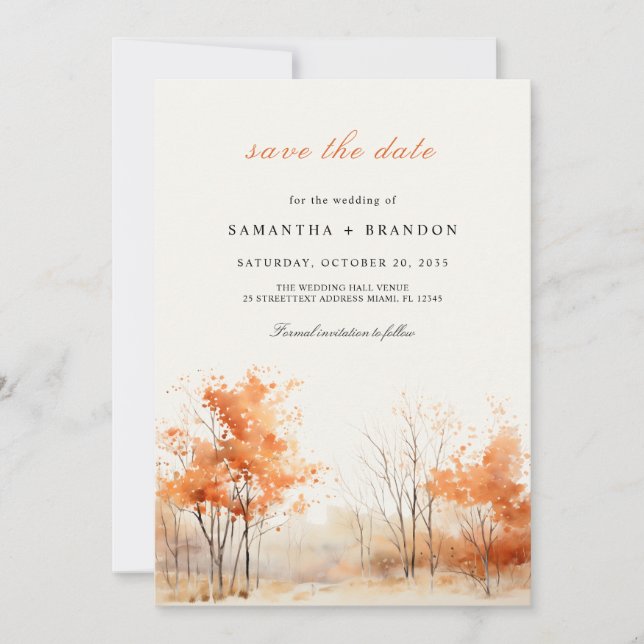 Autumn Woodland Fall in love Save The Date (Front)
